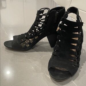 Vince Camuto Black Leather Caged Heels